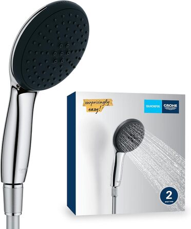 GROHE Vitalio 110 - Hand Shower Set - 14l per Min (2 Spray Patterns, Standard Connection, Silicone Ring Protects Against Falls, with 150cm Shower Hose), round, chrome, 26972001