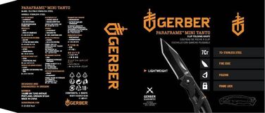 Gerber folding knife with plain edge blade and pocket clip (Mini Tanto 5.4 cm)