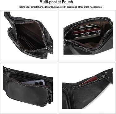 Чоловіча сумка на пояс з натуральної шкіри LUUFAN, чорна (1030)