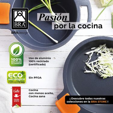 Каструля високого типу BRA Efficient, алюмінієвий литий корпус, чорна, 20 см