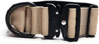 Тактичний нашийник для собак, 5 см: міцний нейлон, магнітна ручка, надійна застібка, для великих собак (5см/M = 40-50см, Бежевий)