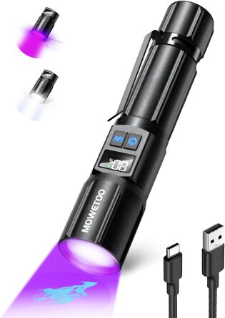 Ліхтар USB з UV-лампою 395nm, 2-в-1, з зумом, 5 режимів, LCD-дисплей для перевірки грошей, виявлення плям, перевірки тварин
