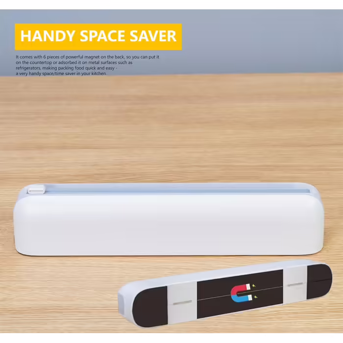 Magnetic Foil Dispenser with Cutter - Improves cling film dispensers, Practical cutter for plastic wrap & aluminum foil - Cling film roller for kitchen drawer, White