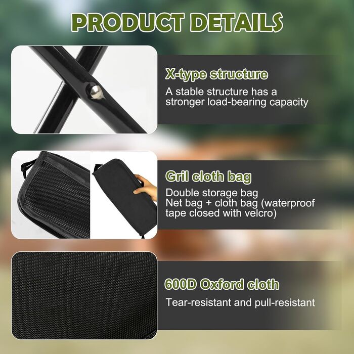 Складаний стільчик-підсвічник для кемпінгу та відпочинку на природі (чорний)