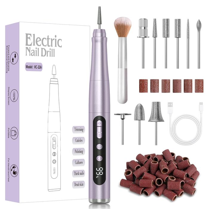 Бездротовий фрезер для нігтів 35.000 об/хв - професійний нейл-дриль для гелю та акрилу, електрична нігтьова пилка з регулюванням швидкості (фіолетовий)