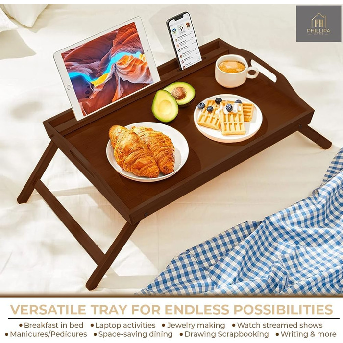 Бамбуковий піднос для сніданку Phillipa Home з 2 підставками - великий, для ноутбука 17,3 дюйма, їжі та напоїв