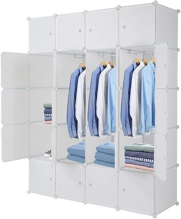 Regal system, 10 dice, plastic wardrobe with doors, modular cabinet for space-saving storage, 70 x 45 x 175 cm, white door & black cabinet. Storage for clothing, shoes etc. (140 x 45 x 175 cm, White-2)