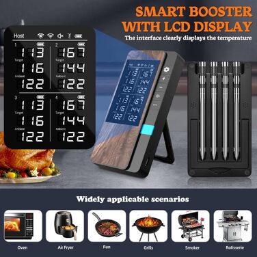 Беспроводний термометр для м'яса 4 шт. з Bluetooth, водонепроникний IP67, для приготування на грилі, в духовці, мангалі, ротатерії, фритюрниці