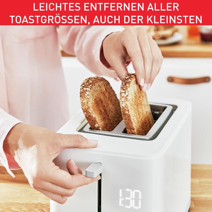 Tefal TT6931 Sense Toaster | 7 Browning Levels | Digital Display | Countdown Timer | Reheat/Defrost | Crumb Tray | Stop Button | White Single