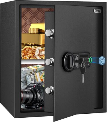 Сейф для дому з біометричним сканером відбитків пальців HSGCJS, 31 л, з паролем та клавіатурою, чорний