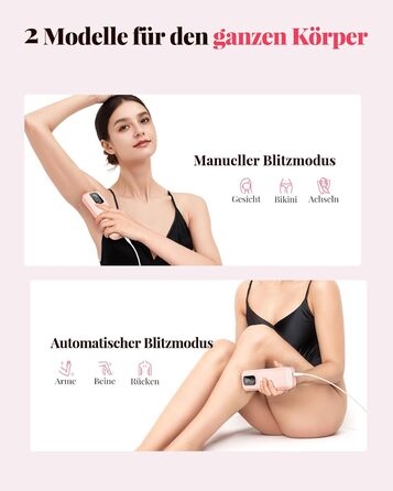 Пристрій для епіляції IPL Laser - Безболійна епіляція вдома: 9 рівнів, 999 900 імпульсів світла для тіла, обличчя та бікіні. Рожевий колір