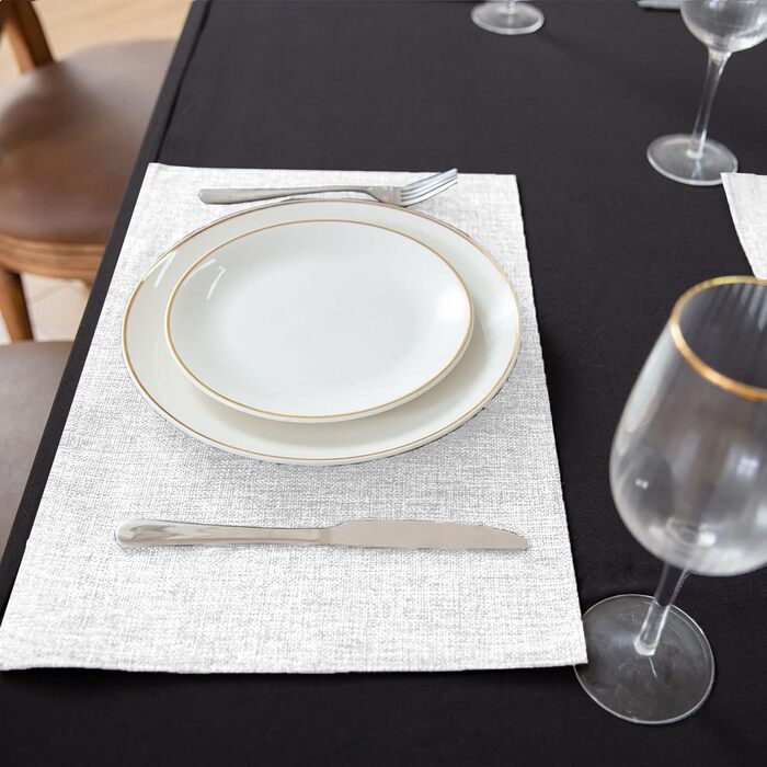 Rinpon Cloth Placemats Set of 8, Linen-Look Fabric Placemats - Machine Washable, Heat Resistant, Wrinkle-Free, Thick Polyester Kitchen Place Mats for Dining Table (White)