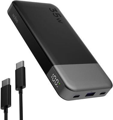 Power Bank Nobis 10000mAh 35W з кабелем USB-C та цифровою індикацією (Чорний)