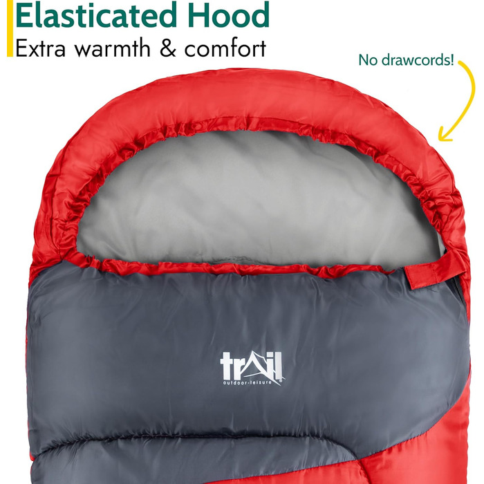 Дитячий спальний мішок Trail Mumienschlafsack 3 сезони для кемпінгу – 300gsm – червоний (для хлопчиків та дівчаток)