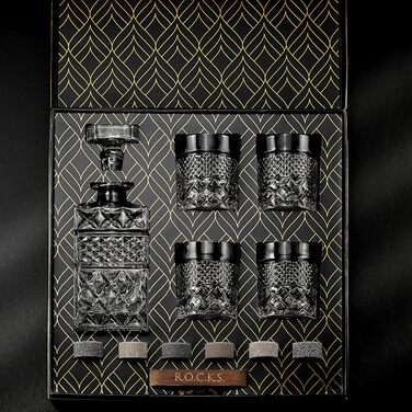 Набір віскі Rocks: 4 склянки, гранітні охолоджувачі, скляна декантирувальна карафа – ідеальний подарунок для дегустації скотчу, бурбону та лікеру