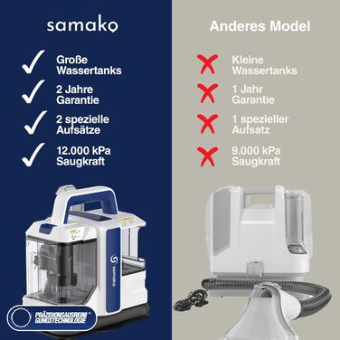 Портативний чистий для килимів та м'яких меблів Samako – 400W, 2 великі резервуари для води, для всіх типів тканини