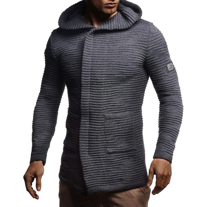 Чоловіча в'язана куртка Leif Nelson з капюшоном та блискавкою - чоловічий кардиган з м'якого трикотажу для зими, XL, антрацит