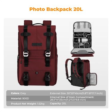 Рюкзак для камери K&F CONCEPT 20L з відділенням для ноутбука 15.6