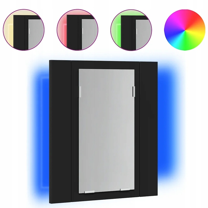 Шафа в ванну кімнату з дзеркалом та RGB LED-підсвіткою, чорна, 40x12x45 см