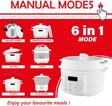 Мультиварка Woozoo PC-MA3, 12-в-1: мультикочер, сковорода, рисоварка, 6 режимів, 6 меню, біла