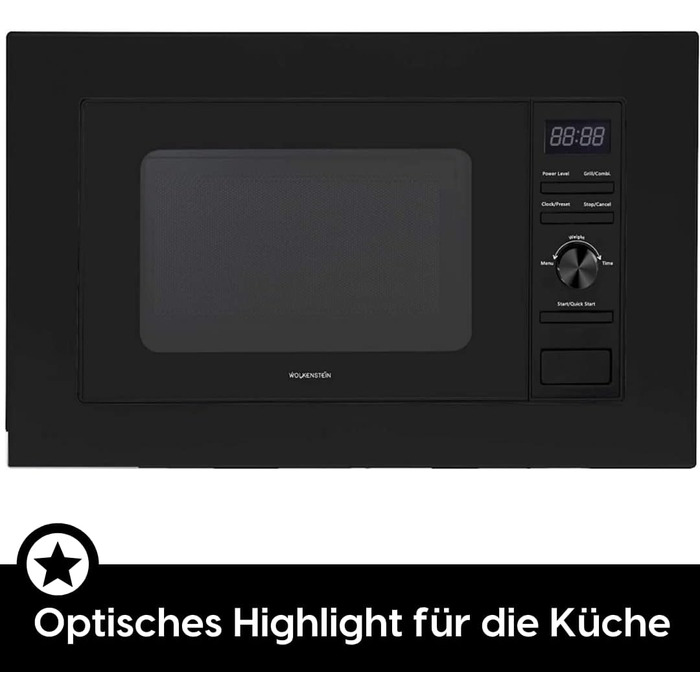 Мікрохвильова піч Wolkenstein WMW800-20GB: 800W, 20л, 6 рівнів потужності, 9 програм, розморожування, LED-дисплей, захист від дітей, чорний