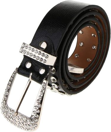 Жіночий пояс Fenteer з камінням, джинсовий, з пряжками, шкіряний, 3,5 см, чорний