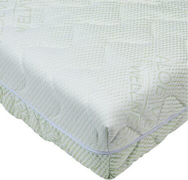 BONEX Komfort Mattress Cover for mattresses with overall dimensions of 90x200cm - 16 - 18 cm high - Double-weave fabric with ALOE VERA - Suitable for allergy sufferers - Washable at 60 degrees - 4-sided zipper, White and Green