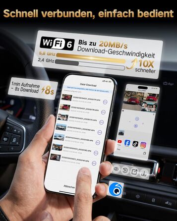 3-канальний автомобільний відеореєстратор 4K (передній, задній, салонний), 170° широкий кут, нічна зйомка, паркування 24/7, G-сенсор, WiFi 5.8 ГГц, SD-карта 64ГБ, чорний