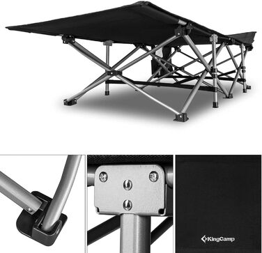 Розкладне ліжко для кемпінгу KingCamp XL, сталеве, 208x75 см, до 200 кг