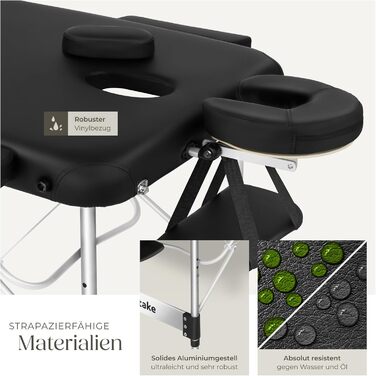 Масажний стіл Tectake® 3 зони, розкладний, з регулюванням висоти, з аксесуарами (ширина без підлокітників: 70 см, чорний)