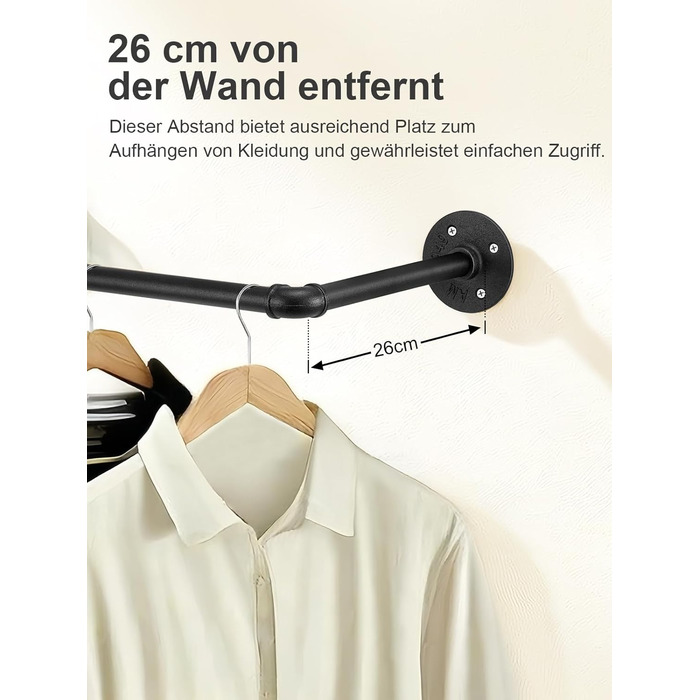 Wall-Mounted Clothes Rack, Pipe Clothes Rail, Industrial Style Wall Hangers, Detachable Metal Clothes Rods, Coat Rack, Bedroom for Hallways, Living Room, Bedroom (50cm - 2PCS)