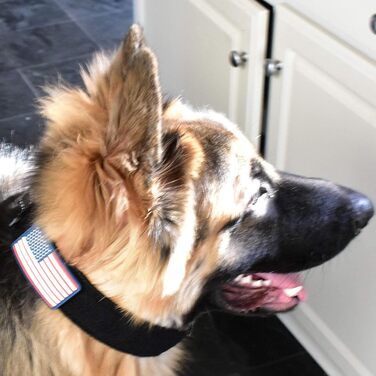 Нашийник для собак K9, тактичний, військового стилю, 5.1 см, міцний нейлон, для великих собак, прапор США (50.8 - 71.1 см, чорний)