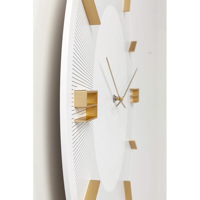 Kare Design Wall Clock Leonardo, /Gold, 49cm Diameter, Modern, Aluminum, Round, Clock for Living Room, Bedroom, Office, Battery not included (White)