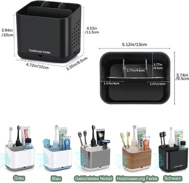 Тримач для зубних щіток електричних, органайзер для ванної кімнати, великий, чорний