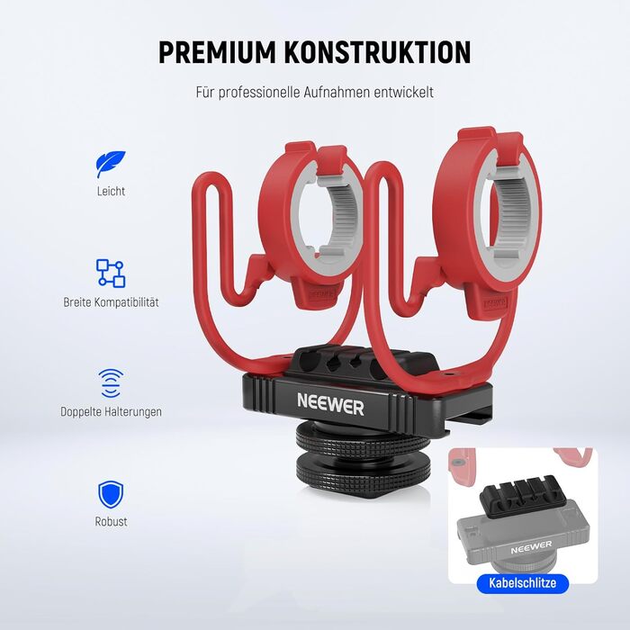 Кріплення мікрофону NEEWER Shock Mount з холодним башмаком та 1/4” різьбою, сумісний з Rode NTG, Sennheiser MKE600, Audio Technica AT875R, MH1