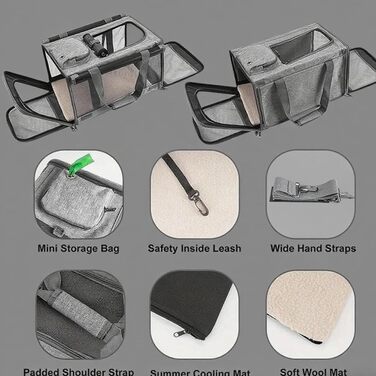 Складана переносна переносна сумка-переноска для собак та котів, 46x46x30 см, сіра