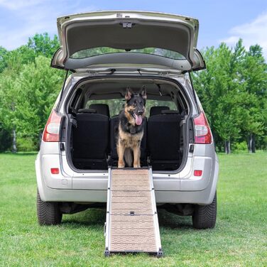 Рампа для собак у машину, складна, телескопічна, до 90 кг, для SUV та легкових автомобілів, з неслизьким покриттям, з кліпсою, з відбиваючими смугами