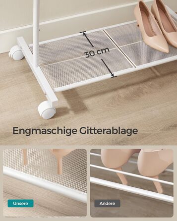 SONGMICS Clothes Rack, Rolling Garment Rack, Metal Wardrobe Stand, Rolling Wardrobe 91 cm wide, with Shelf, 2 Swivel Wheels with Brakes, Rod Loadable up to 40 kg, HSR025A01 (White, 74x40.5x158cm)
