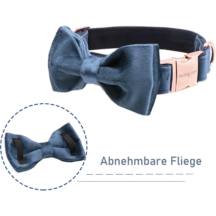 Елегантний ошийник для собак Aring з бантиком, м'який велюровий ошийник, регульований, темно-синій, подарунок для дівчаток та хлопчиків