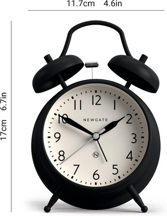 NEWGATE® Classic Double Bell Alarm Clock – The Covent Garden Metal Clock with modern dial, hammer and bell alarm… (Black)