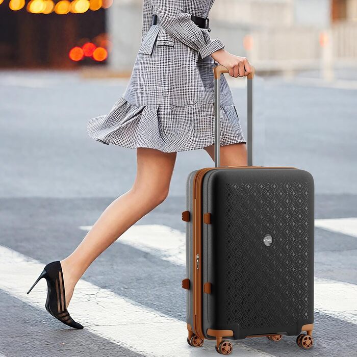 Чорний/коричневий великий валіза-ролкер з розширюваною конструкцією, TSA-замком та тримачем для напоїв (Polypropylen)