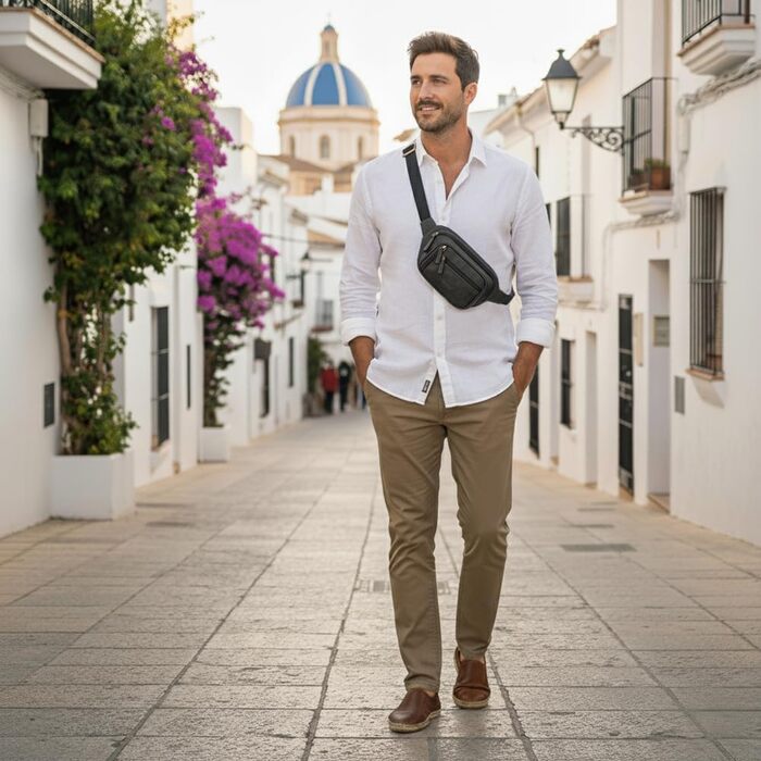 Чоловіча/жіноча поясна сумка Volmer Palma з натуральної шкіри (сірий, ефект потертостей) | Регульований ремінь до 130 см