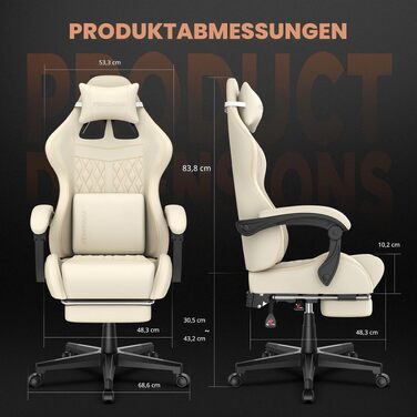Ігрове крісло Ferghana Ergonomic Gaming Chair з підставкою для ніг, подушками під поперек та голову, оббивка з екошкіри PU, біле