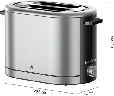Тостер WMF Lono Silk з нержавіючої сталі, 2 слоти, XXL-насадка для бургерів, 7 рівнів підсмажування, LED-дисплей, широкі слоти, висувна кришка для крихт, анти-відбитки, 900 Вт