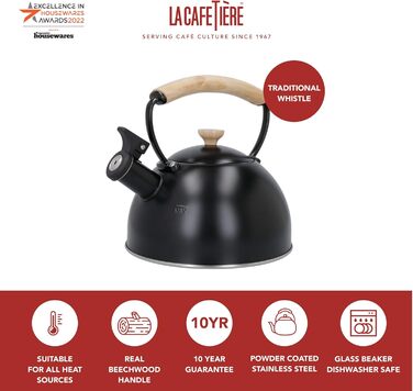 Кавоварка La Cafetière для лате з дерев'яною ручкою, 2.5 л, нержавіюча сталь, чорний колір