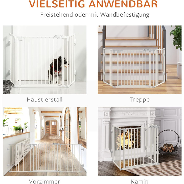 Захисний бар'єр для собак PawHut - переносний, регульований, 3 панелі, 202,5 x 76 см, білий