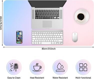 Килимок на стіл з шкіри, антиковзаючий, великий 80x40 см, багатофункціональний, для офісу та дому, лавандово-блакитний