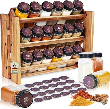 Elegant dark spice rack, wood standing & wall-mounted, 18 spice jars, 25 labels. Spice organizer, spice rack, kitchen shelf, wood, vintage. Spice rack - spice rack system hanging - spice storage (pine wood)