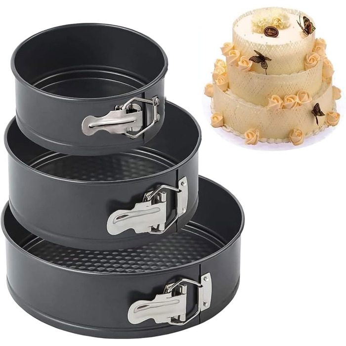 Набір форм для випічки (3 шт.) діаметром 12/18/22 см, круглі, з антипригарним покриттям, для тортів та кішок, чорний колір