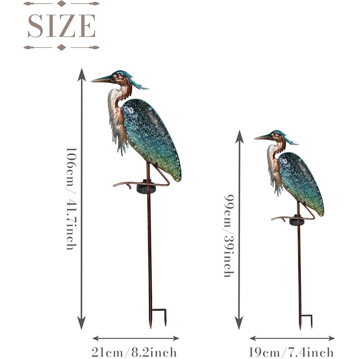 TERESA'S COLLECTIONS Solar Lamps for Outdoors, Outdoor Garden Decor, Grey Heron Garden Statue Solar Light for Outdoors, Metal and Glass Garden Light Waterproof Path Light, for Christmas Gifts